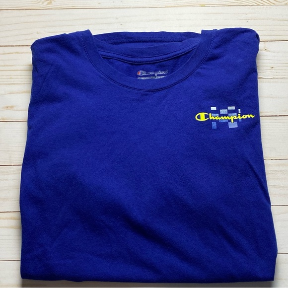 Men’s Blue Yellow Checkered Logo‎ Tee Shirt Medium - Picture 8 of 11